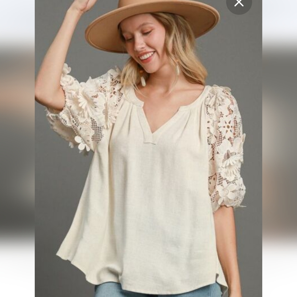 Umgee Linen Top With Detailed Sleeves